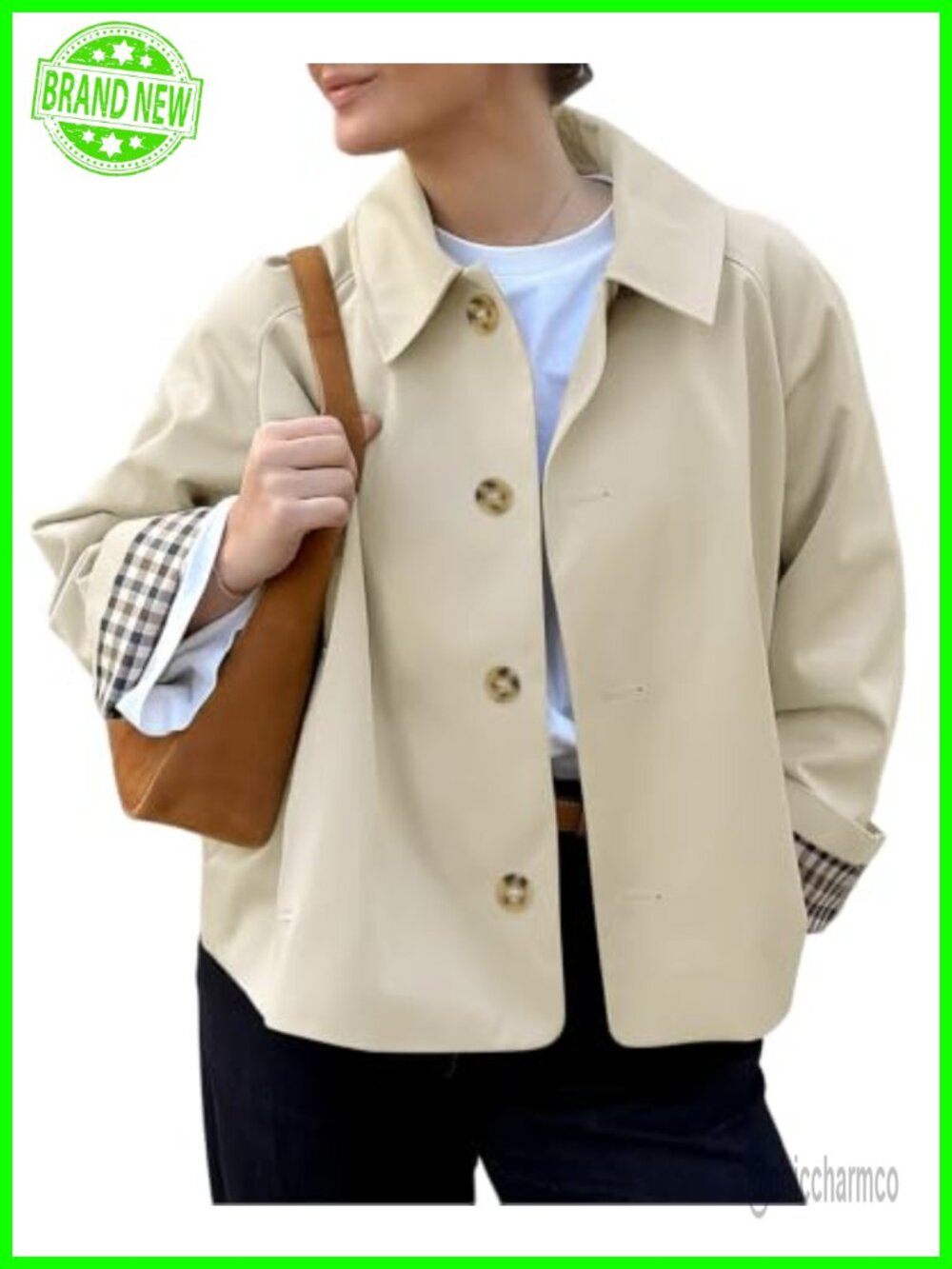 Womens Cropped Trench Coat Single Breasted Lightweight Fall Jacket